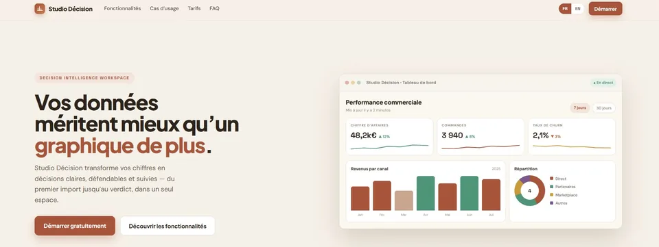 Aperçu de l'application Studio Décision