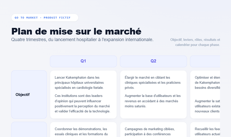 Aperçu du plan de mise sur le marché